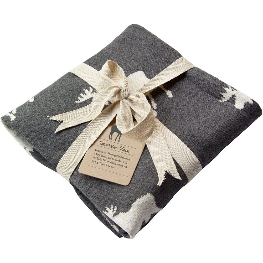 Moose Slub Yarn Grey and Cream Blanket - Large