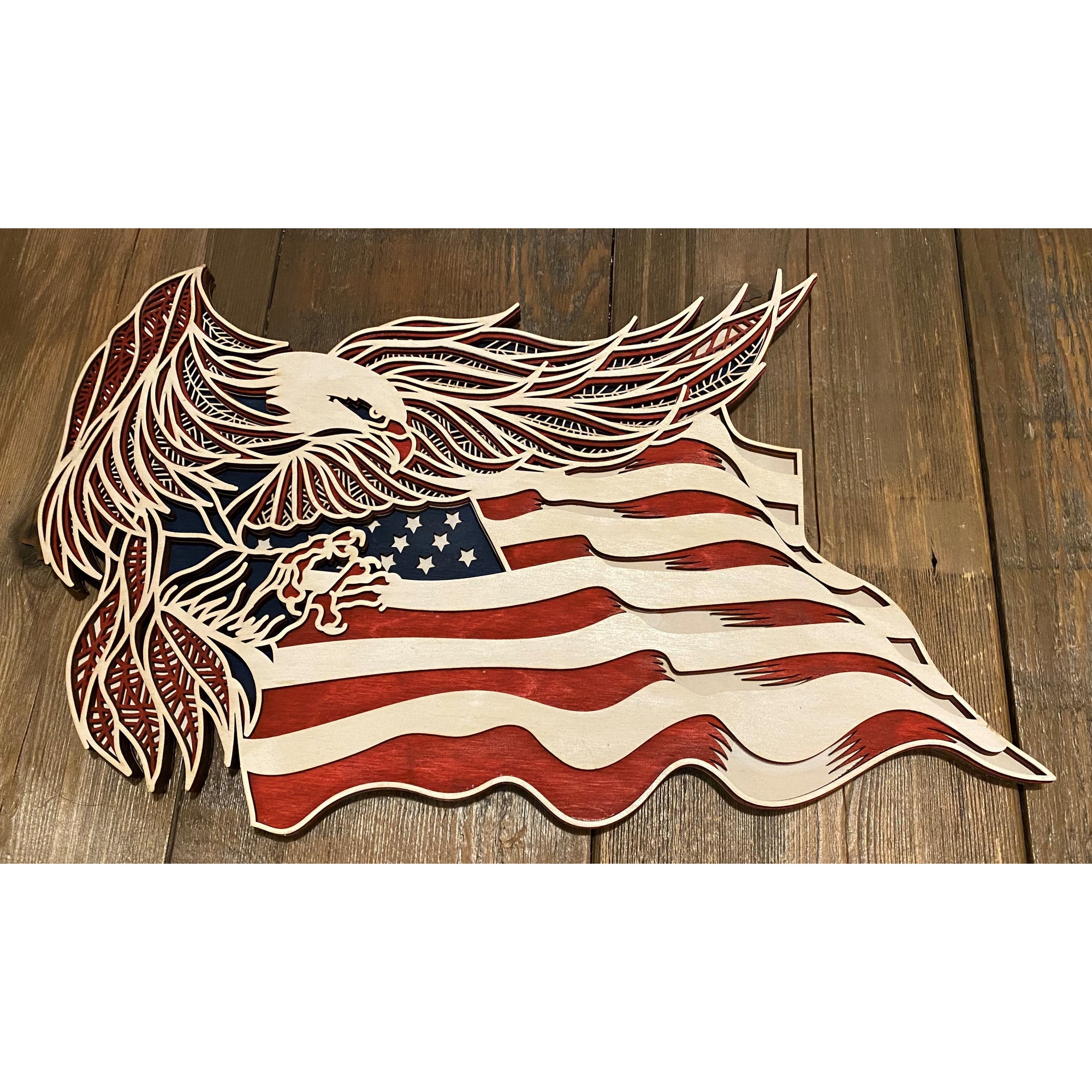 Laser-cut Wood American Eagle Flag