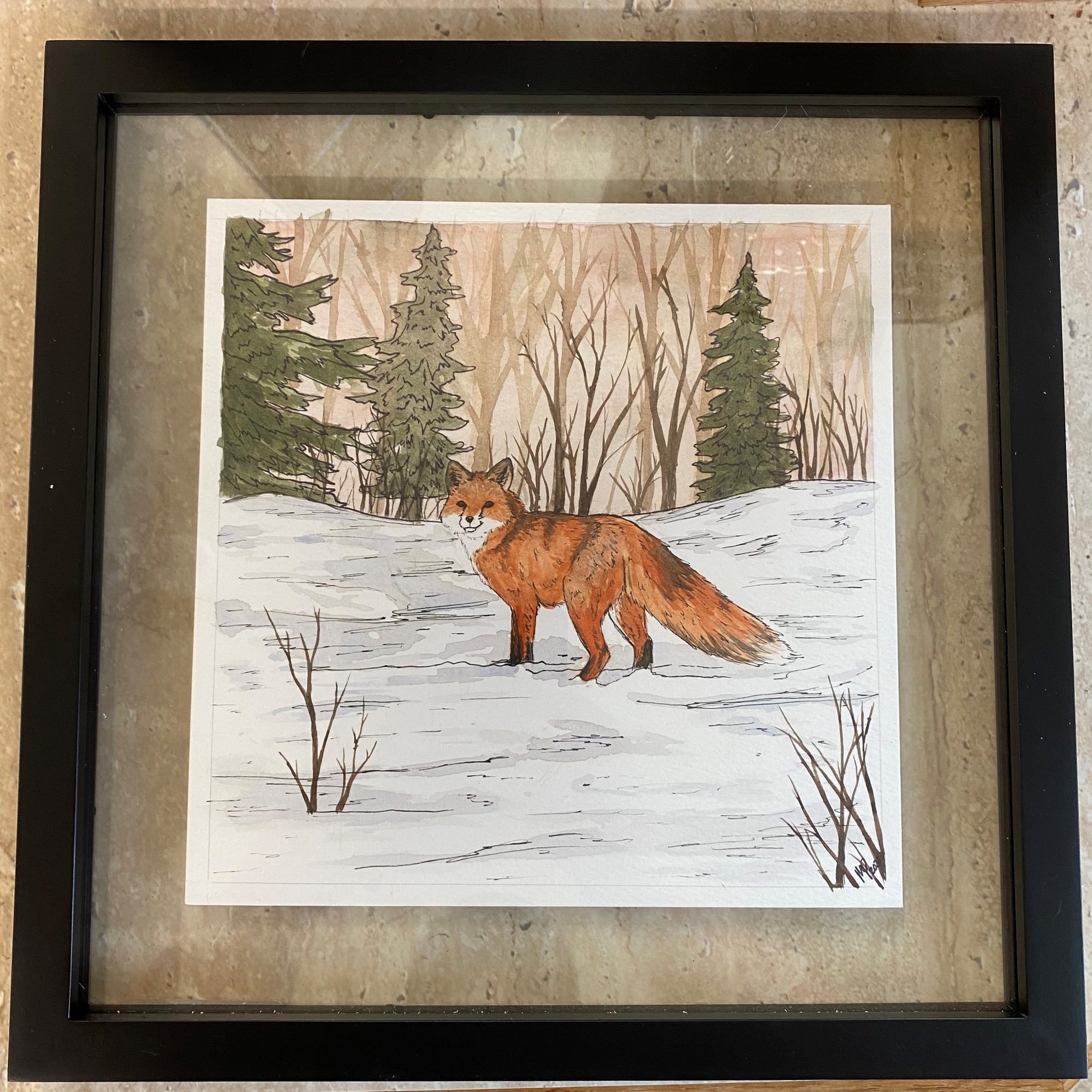 Winter Fox Framed Original 11 x 14