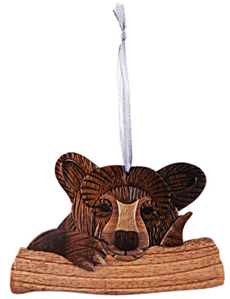 Bear Cub Wood Intarsia Ornament