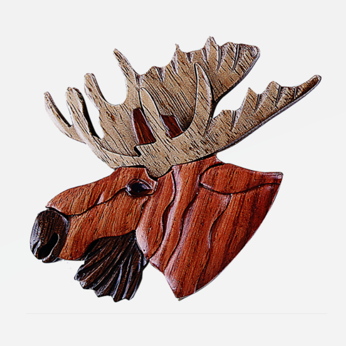 Moose Head Intarsia Wood Magnet