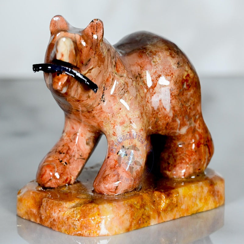 Marble 3in Bear Figurine With Fish