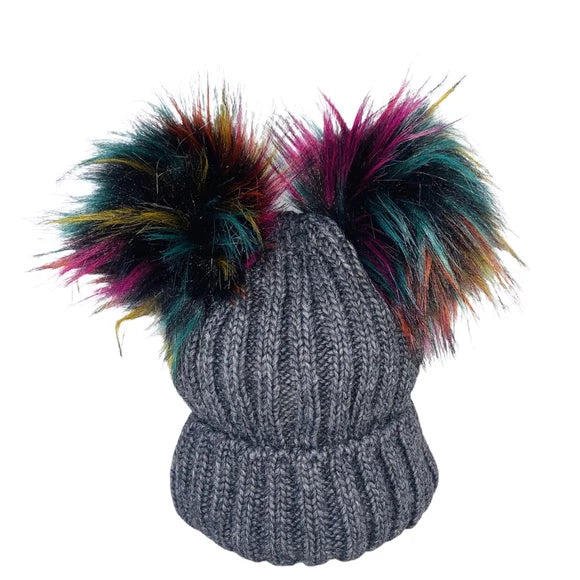 Dual Pom Charcoal Beanie
