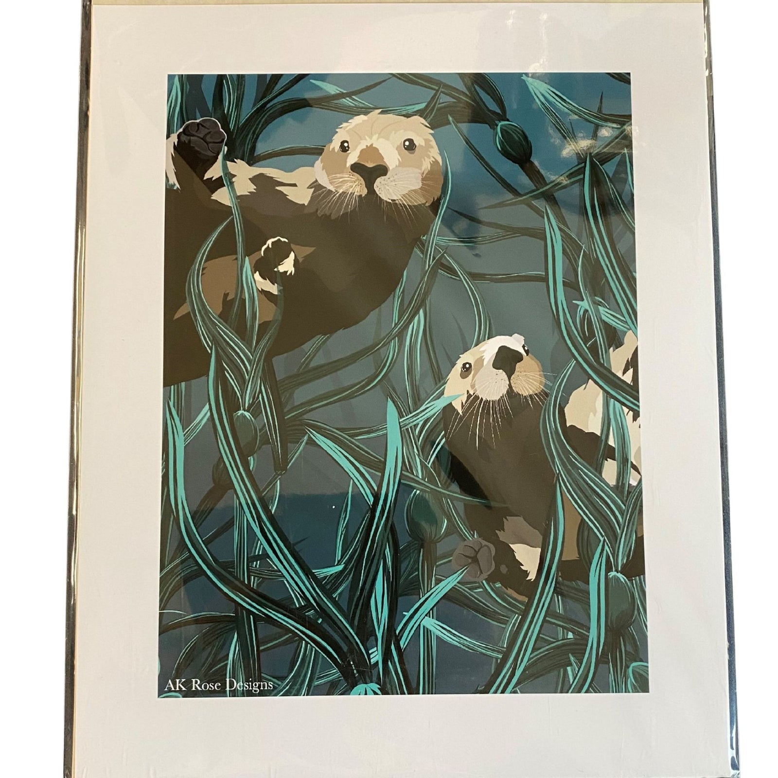 Sea Otter in Kelp Matted Print