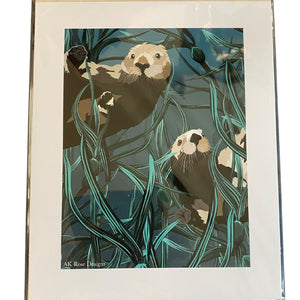 Sea Otter in Kelp Matted Print