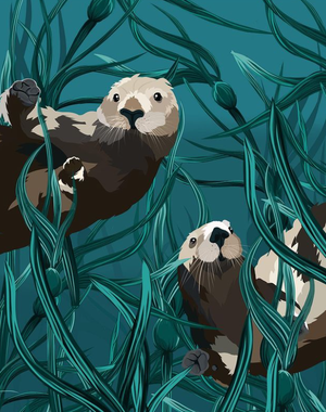 Sea Otter in Kelp Matted Print