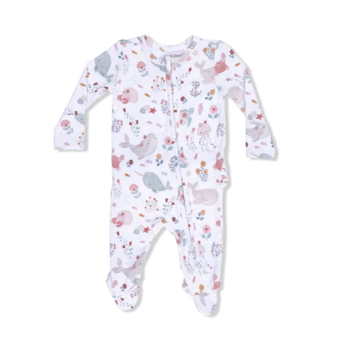 Garden Sea Creatures - 2 Way Ruffle Back Zipper Footie