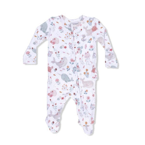 Garden Sea Creatures - 2 Way Ruffle Back Zipper Footie