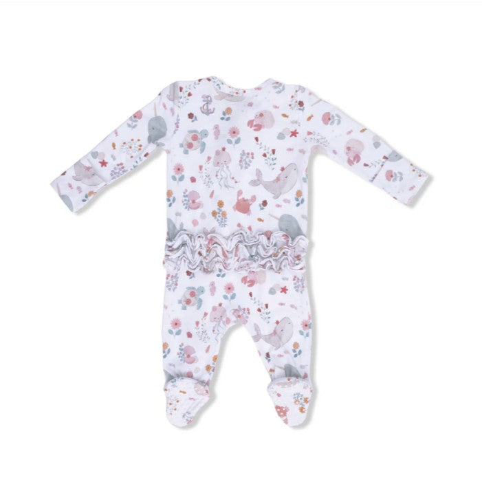 Garden Sea Creatures - 2 Way Ruffle Back Zipper Footie