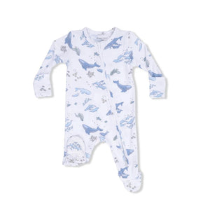 Watercolor Blue Whales 2-Way Zipper Footie