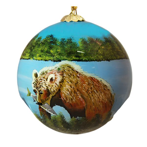 Bear Catching Fish Glass Ball Ornament
