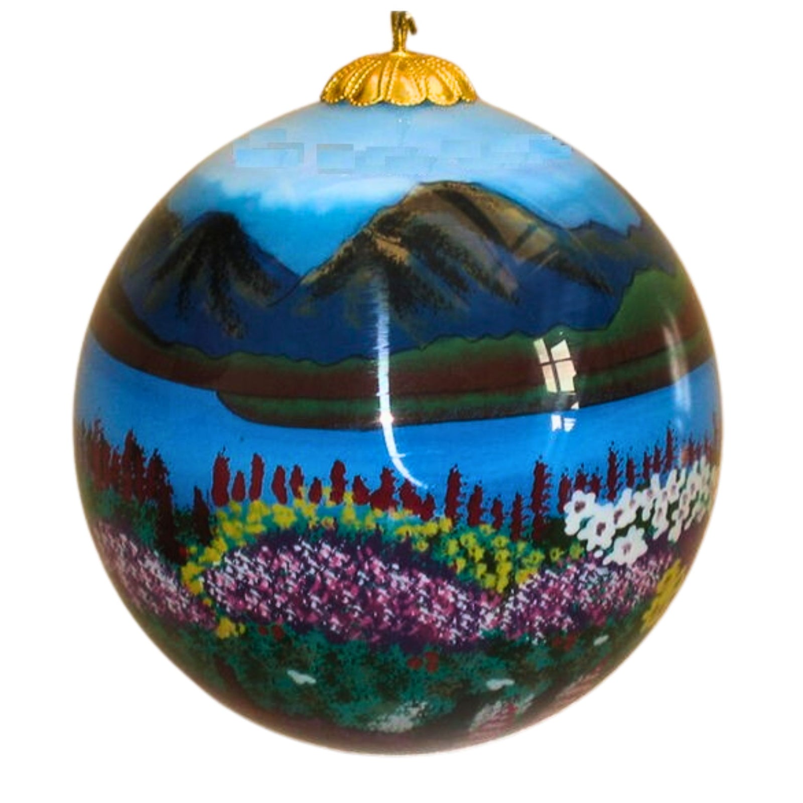 Flowers and Mountains Glass Ball Ornament