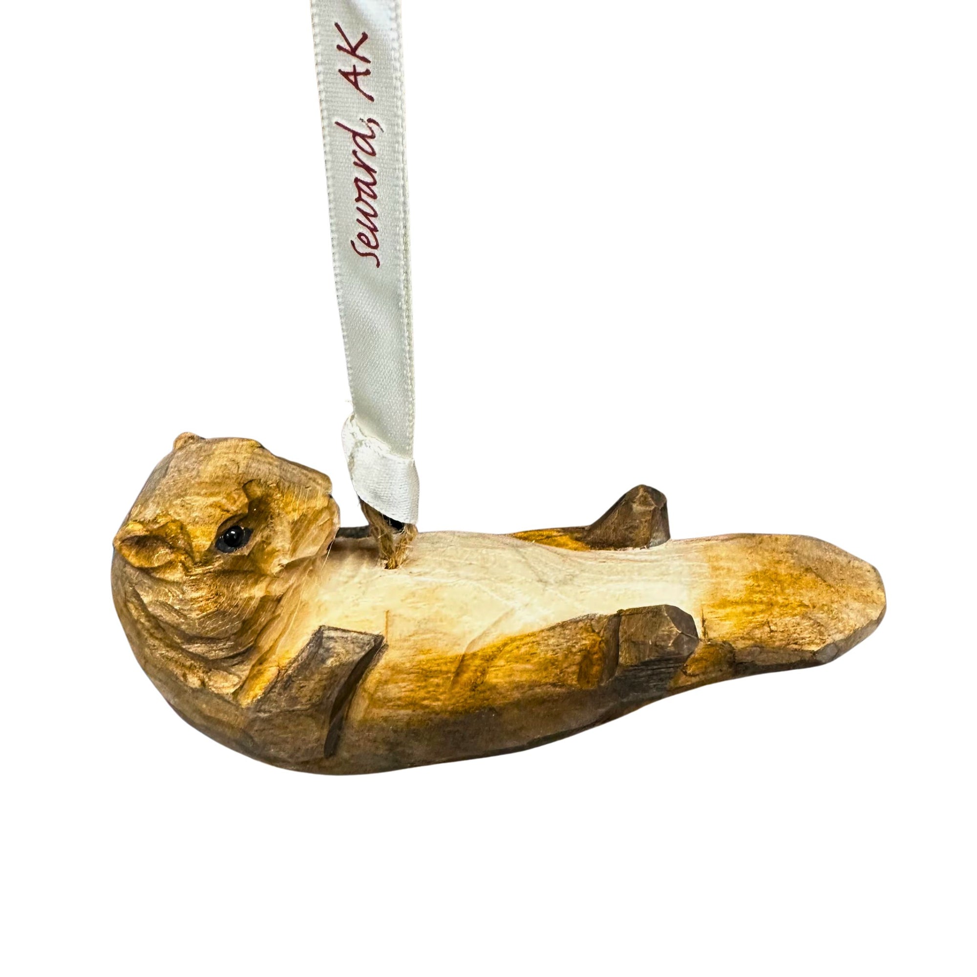 Sea Otter Hand Carved Wood Ornament