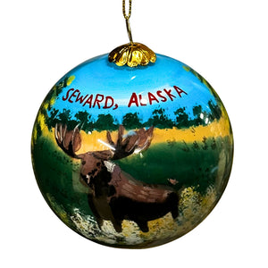 Summer Moose Glass Ball Ornament