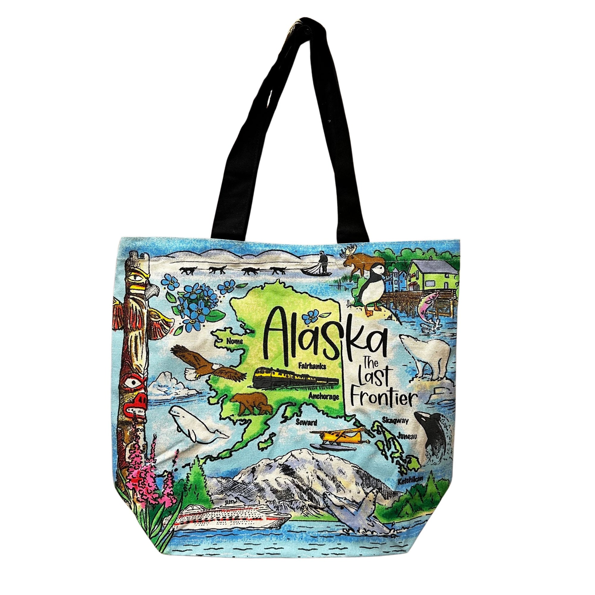 customized travel map tote bags Alaska Map Shopper Tote