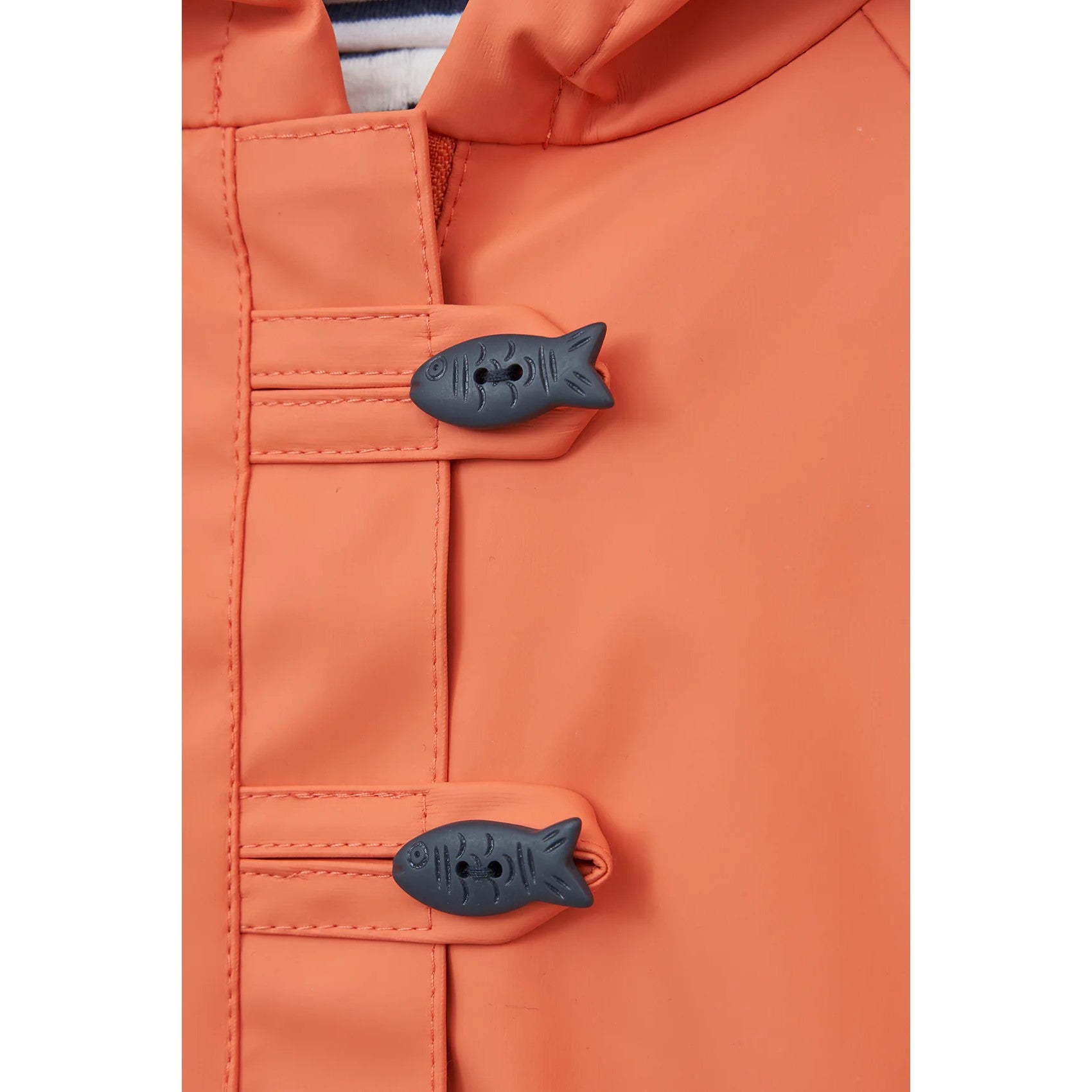 Babys Rain Jacket with Fish Buttons and Stripe Cotton Lining