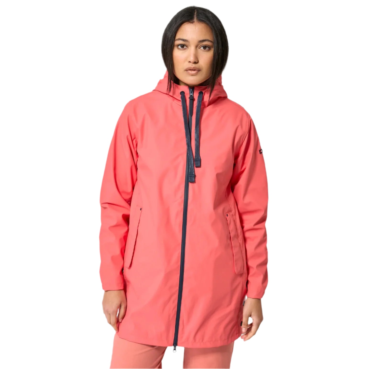 Raincoat with Striped Fleece Lining for Women - Coral