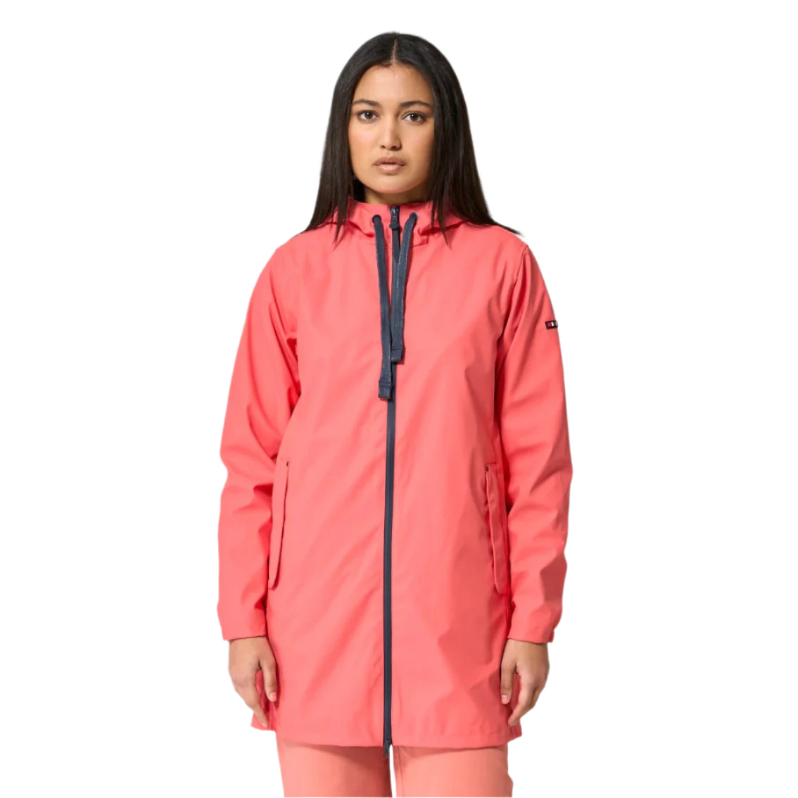 Raincoat with Striped Fleece Lining for Women - Coral