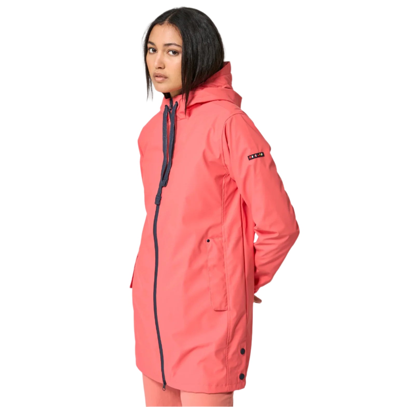 Raincoat with Striped Fleece Lining for Women - Coral