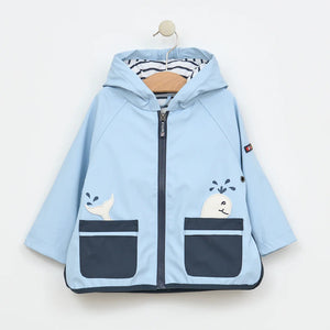 Babys Rain Jacket with Whale Pockets and Stripe Cotton Lining - S25