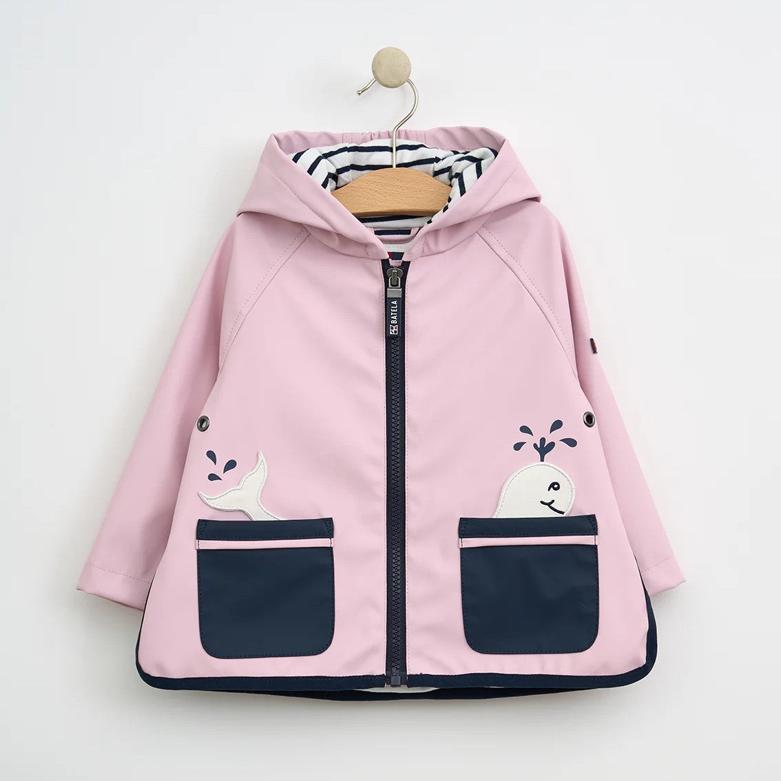 Babys Rain Jacket with Whale Pockets and Stripe Cotton Lining - S25