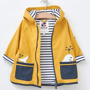 Babys Rain Jacket with Whale Pockets and Stripe Cotton Lining - S25
