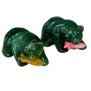 Jade Bear with Fish Figurine