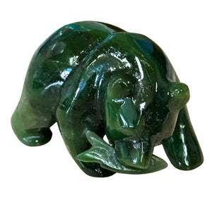 Jade Bear with Fish Figurine