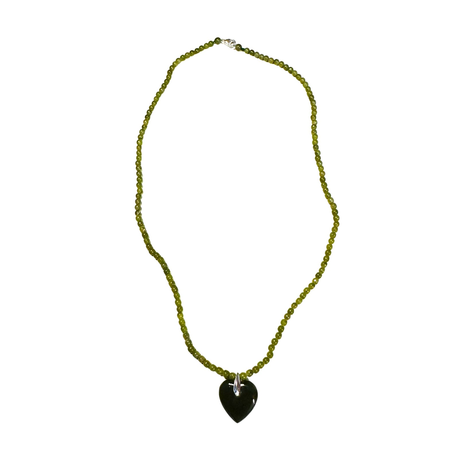 Jade Heart Necklace with 3mm beads