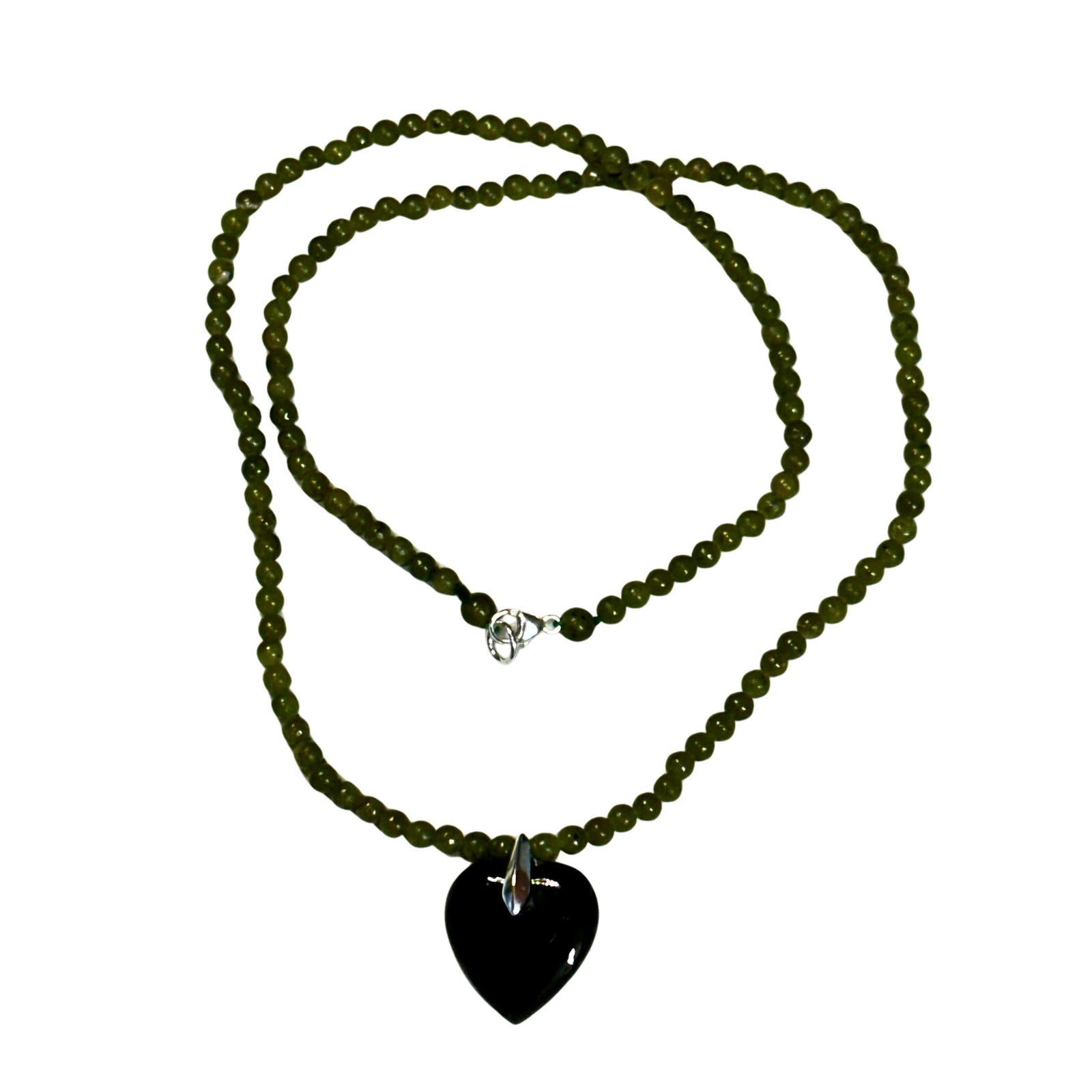 Jade Heart Necklace with 3mm beads