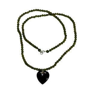 Jade Heart Necklace with 3mm beads