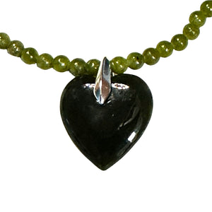 Jade Heart Necklace with 3mm beads