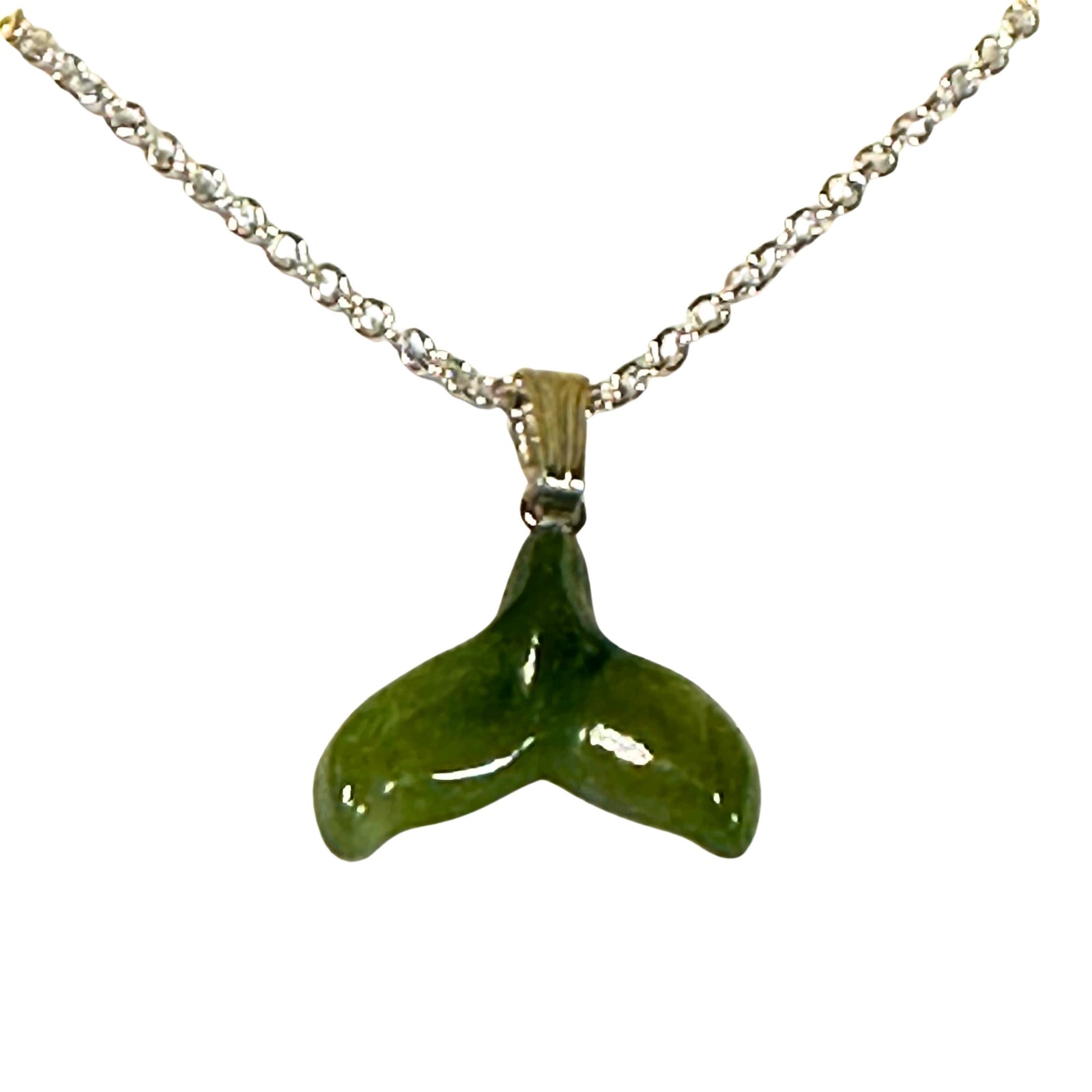 Jade Baby Whale Tail Pendant with Chain