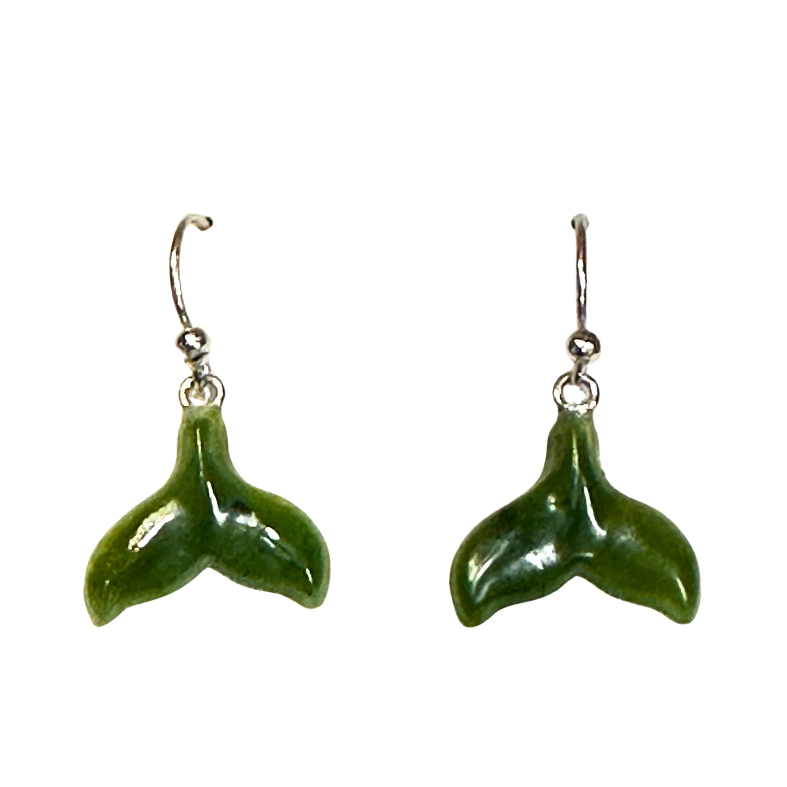Jade Carved Whale Tail Earrings