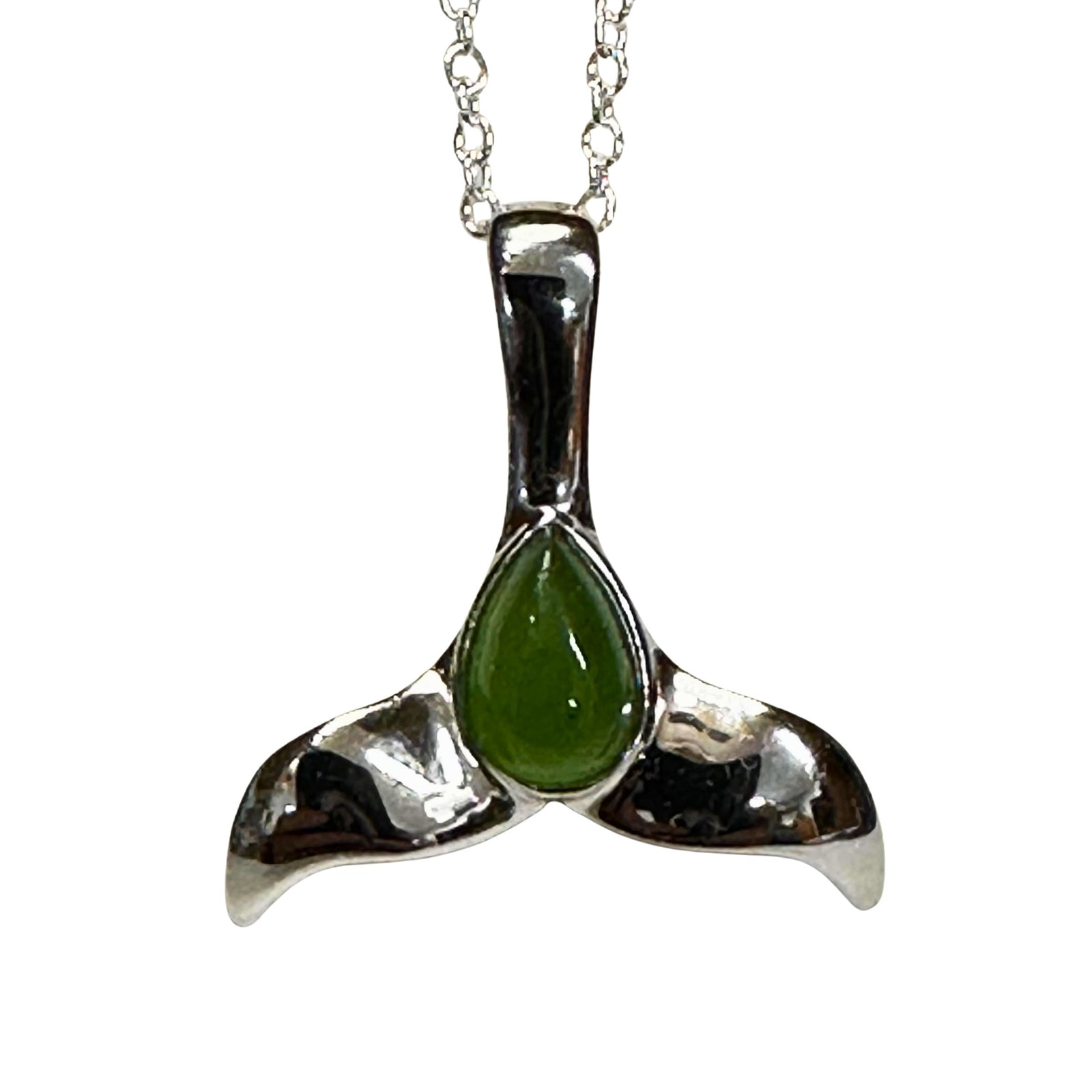 Jade Whale Tail Pendant with Chain