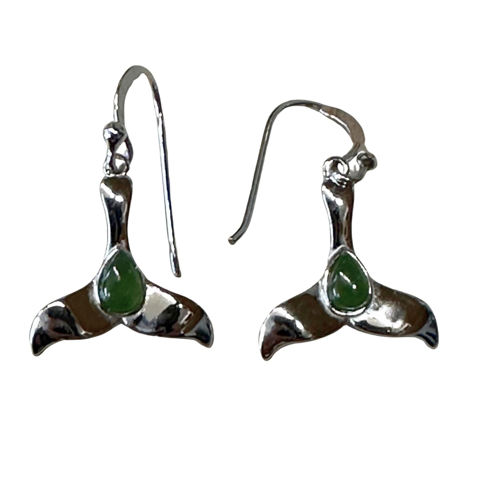 Jade and Sterling Silver Whale Tail Earrings