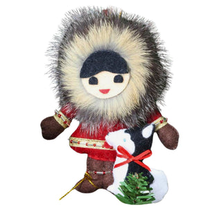 Eskimo Boy and Dog Felt Ornament