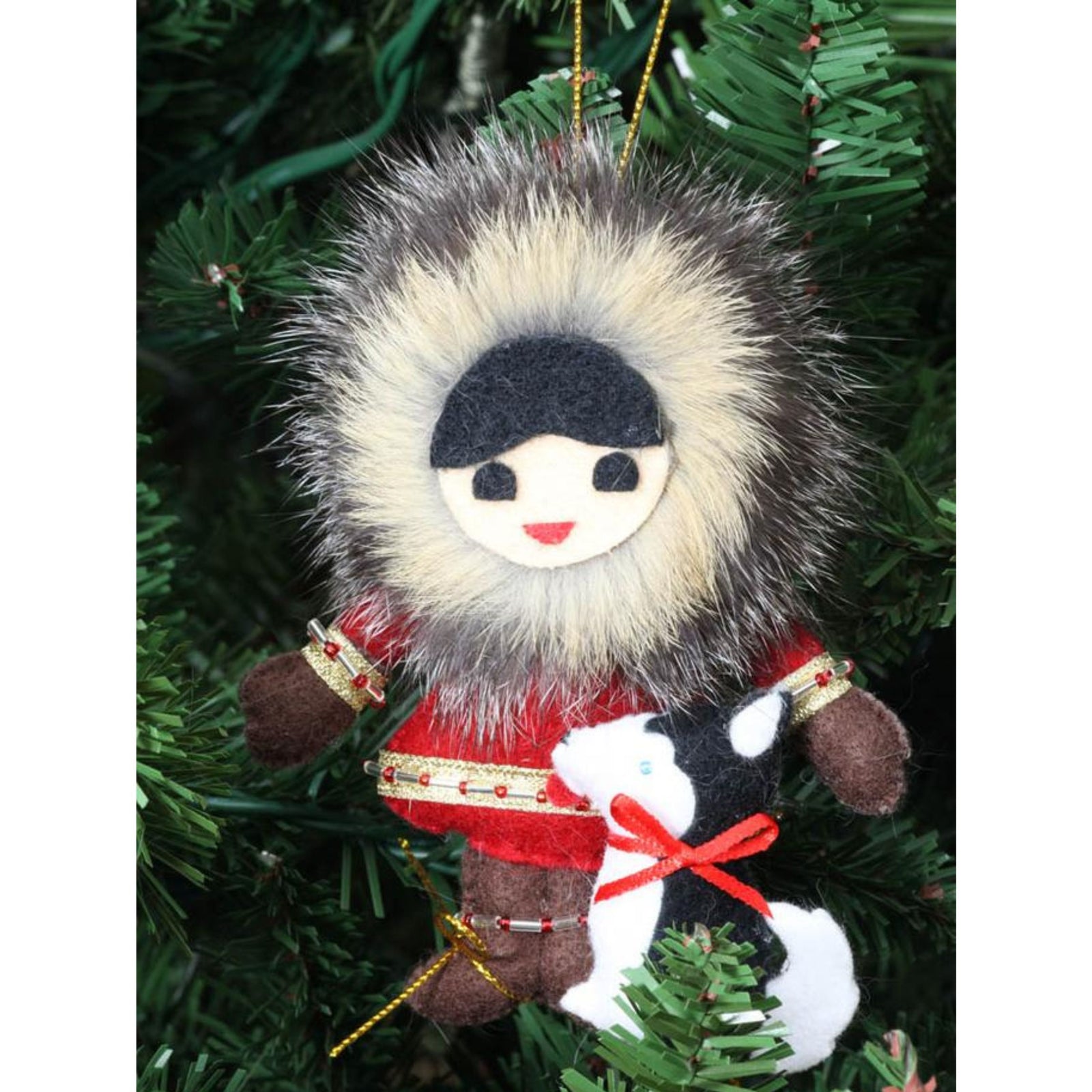Eskimo Boy and Dog Felt Ornament