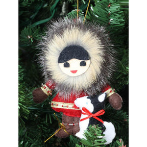 Eskimo Boy and Dog Felt Ornament