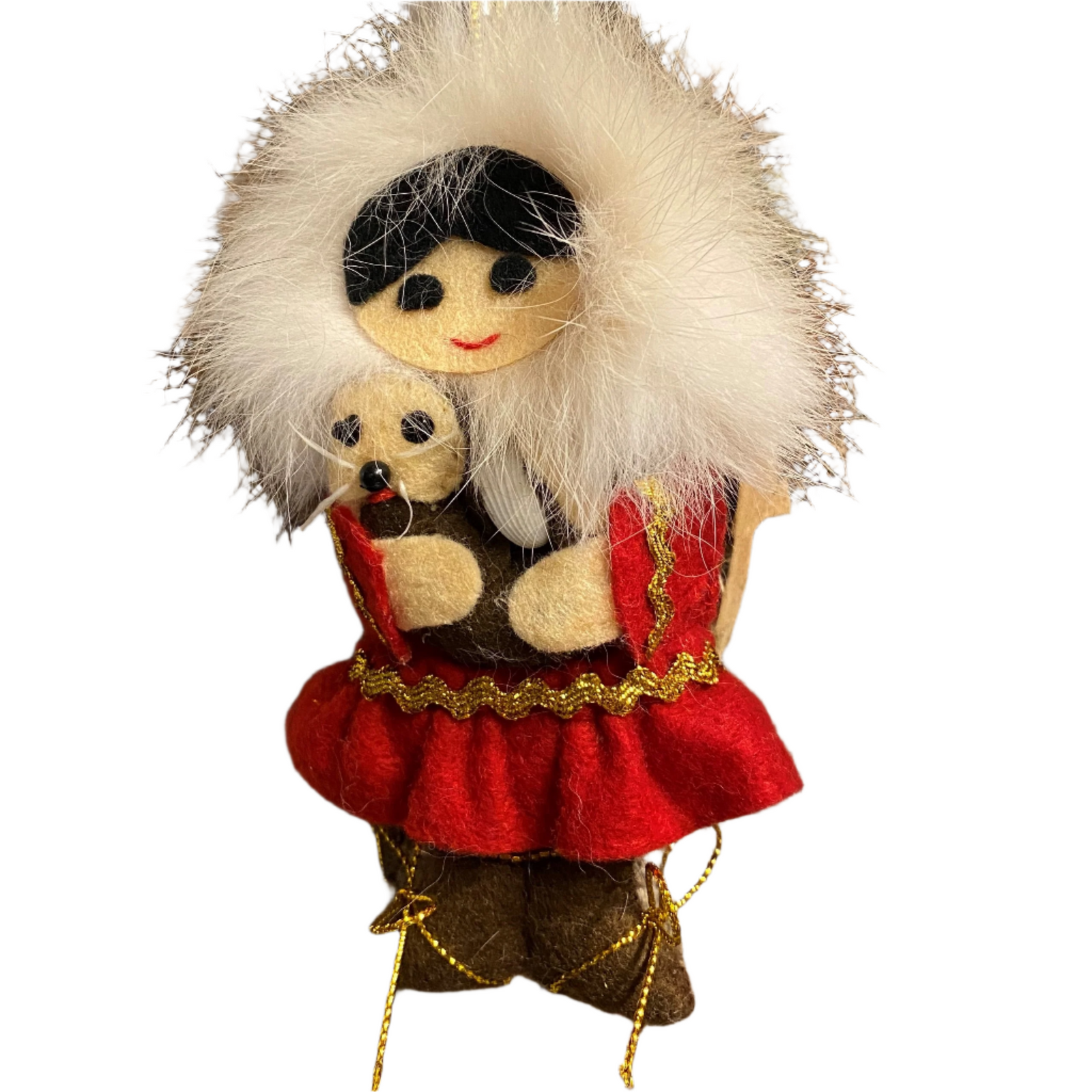 Eskimo Girl and Otter Felt Ornament with Fur