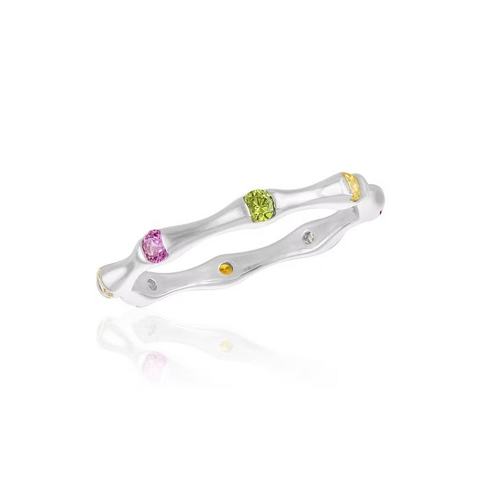 Rainbow CZ Bamboo Stack Ring