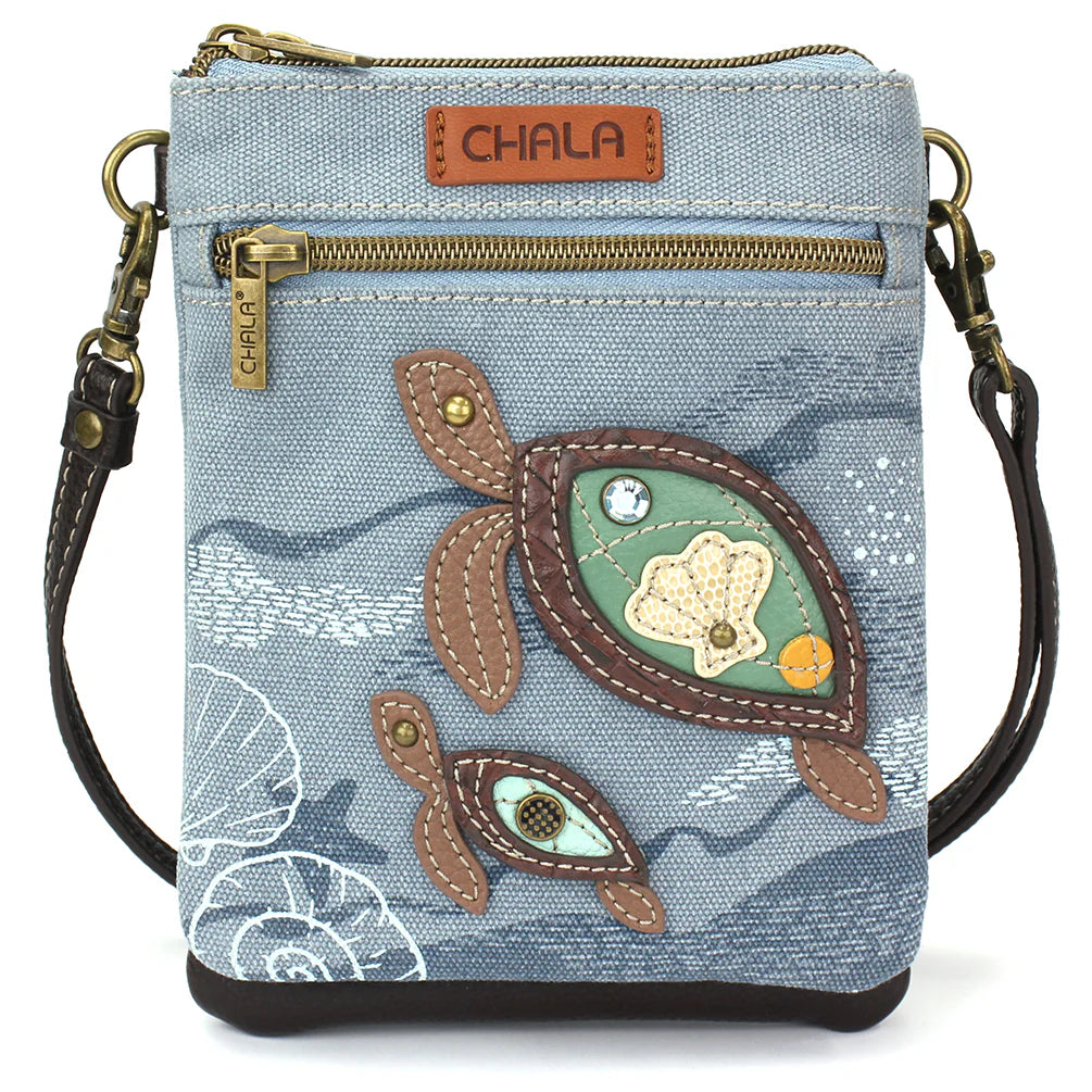 Turtle Double Pocket Canvas Crossbody