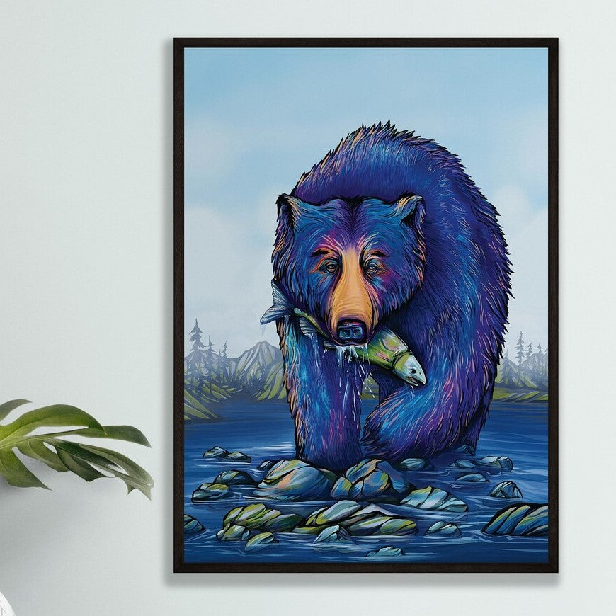 River Bear Framed Canvas Print