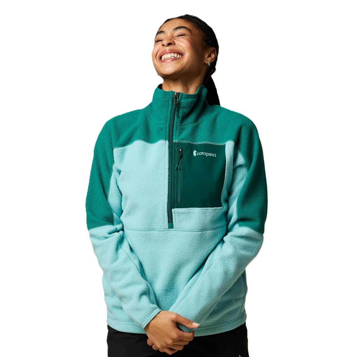 Abrazo Half Zip Fleece Jacket for Women - Malachite & Tide Pool