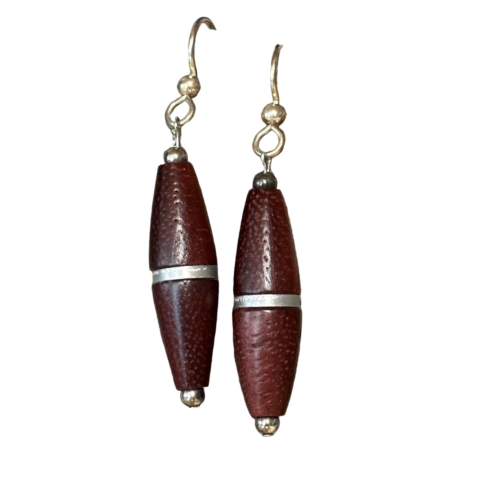 Seed Shape Earring with Sterling Silver Stripe