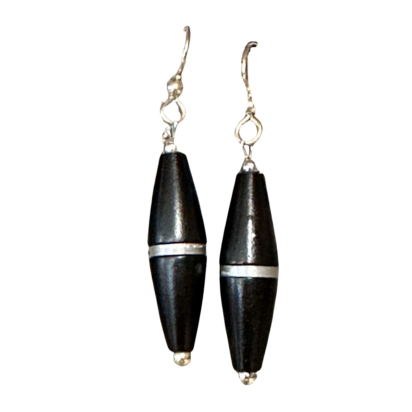 Seed Shape Earring with Sterling Silver Stripe