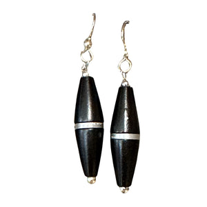 Seed Shape Earring with Sterling Silver Stripe