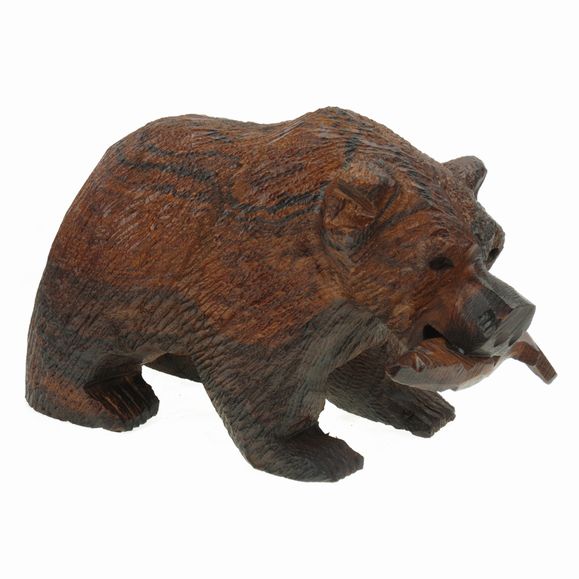 Grizzly Bear with Fish Ironwood Figurine