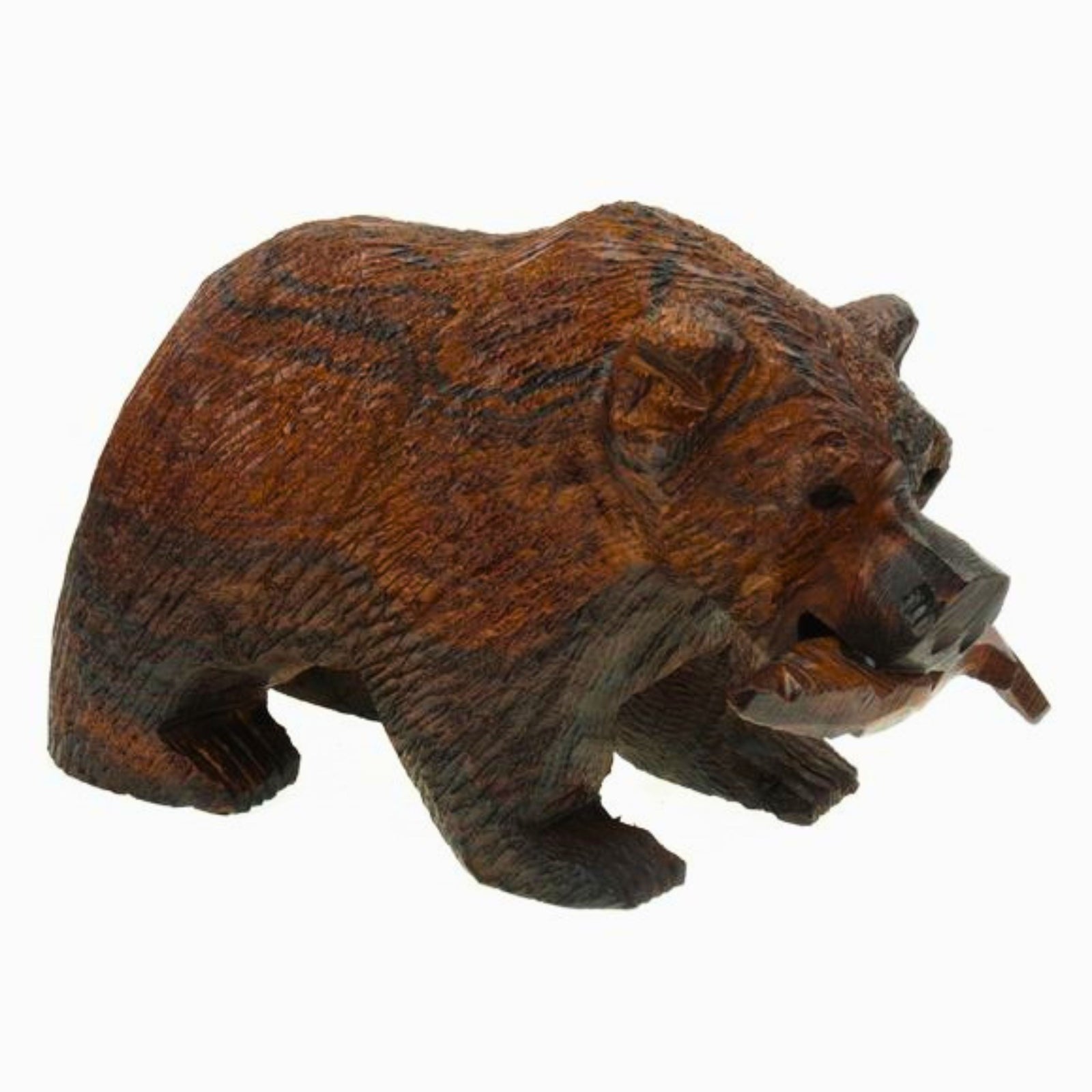 Grizzly Bear with Fish Ironwood Figurine