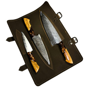 Damascus Kitchen Set - 3 pc with Bronze Resin and Olive Wood Handle
